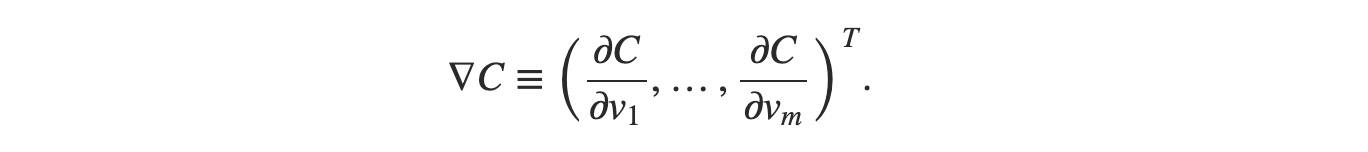 多變數情況下的 ∇C,向量中包含 Cost Function 對每一個變數的偏微分。